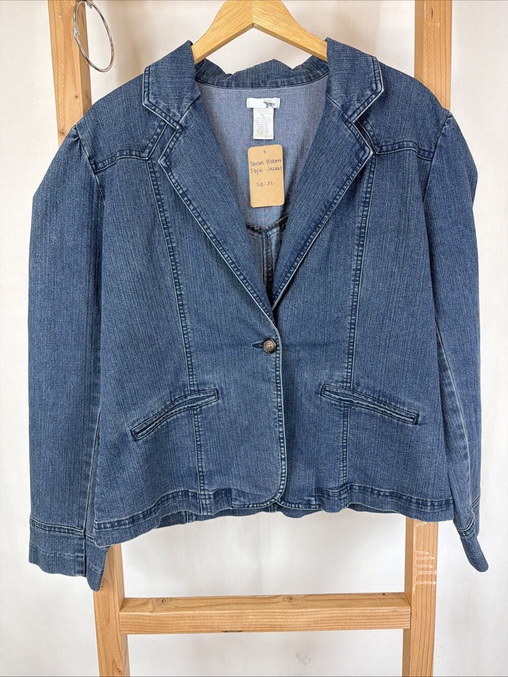 Vintage Y2K GNW Seam Detail Pockets Denim Blazer Jacket #1157 Size XL